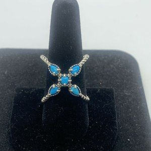 Southwest Religious Carolyn Pollack Sterling Turquoise Criss Cross Ring - Size 9